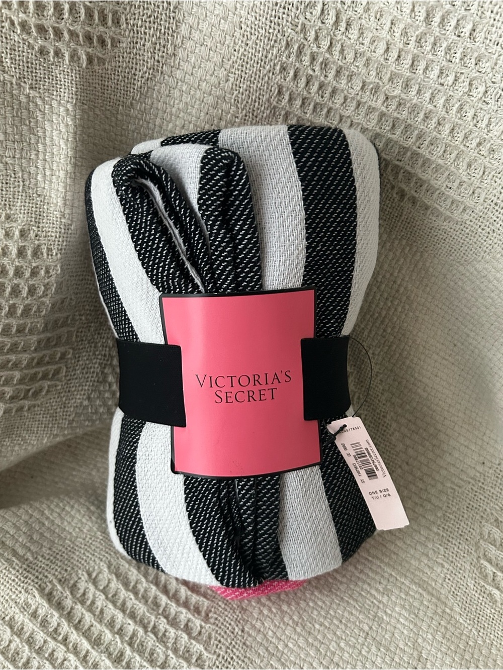 Victoria's Secret Black & White Striped Knit Throw Blanket